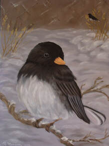 Junco, winter, bird, painting