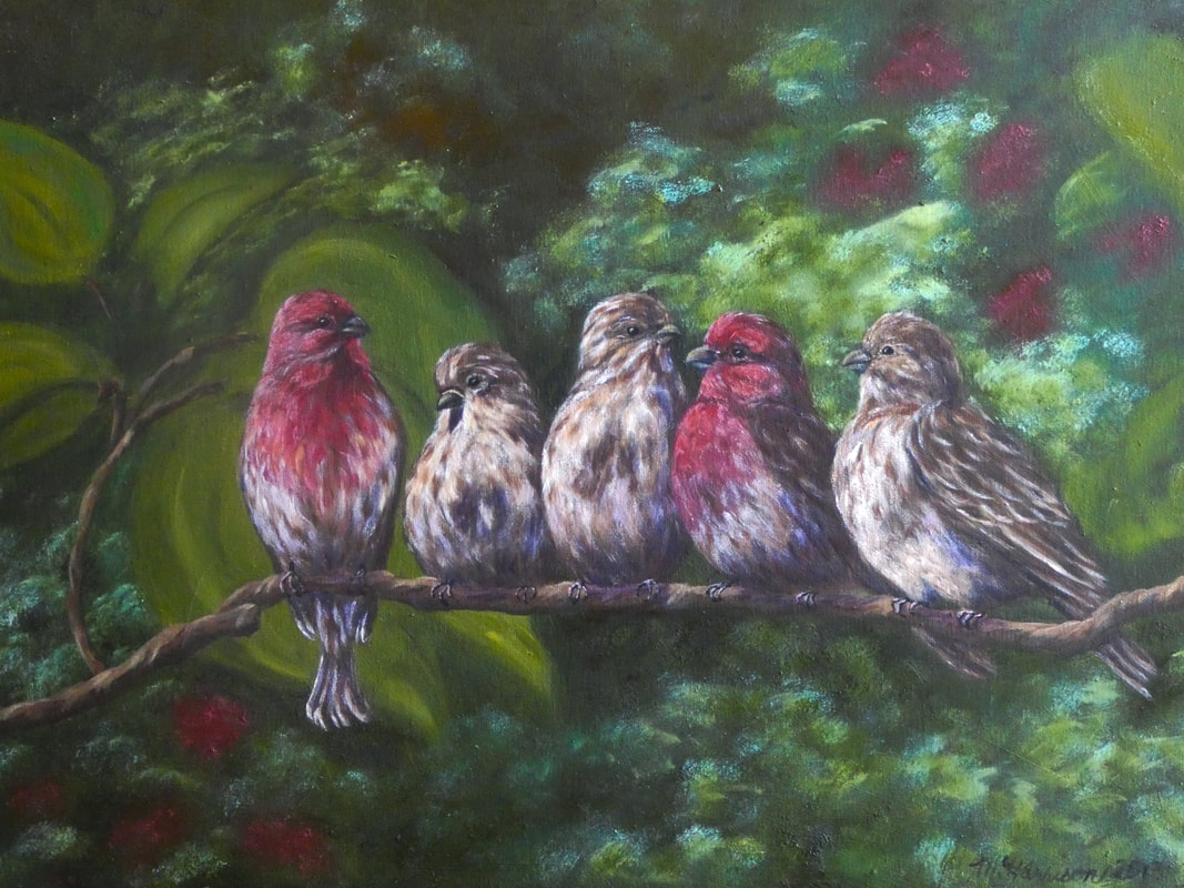 Sparrows, finch, bird, songbirds, painting